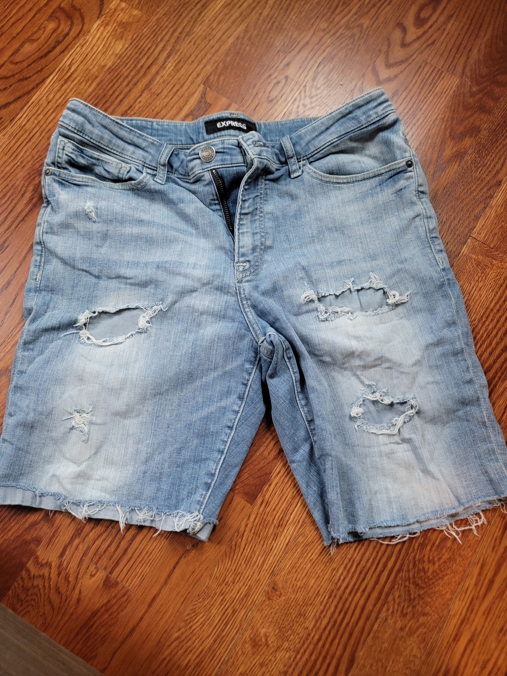 Express Light Blue Distressed Men's Jean Shorts